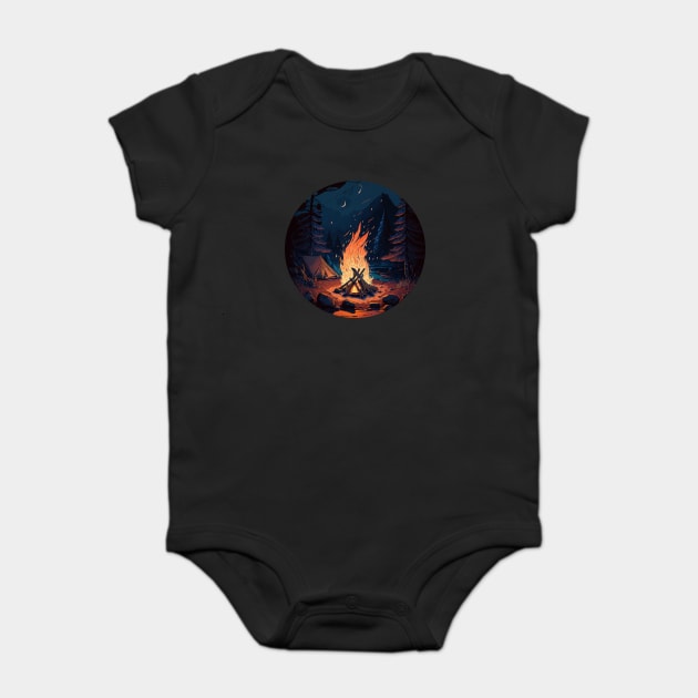 Camping Adventure in the Forest, Campfire at Night Baby Bodysuit by logiamerch